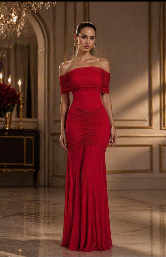 0ff-shoulder Ruched Dress