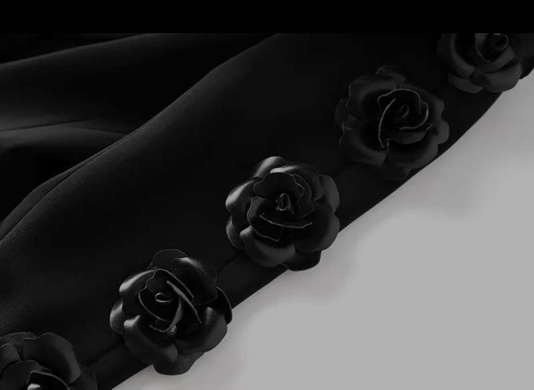 3d flower Women's Formal Long Sleeve Blazer & Wide-Leg Pant Suit Set with Deep V Neck Business to Cocktail Elegant