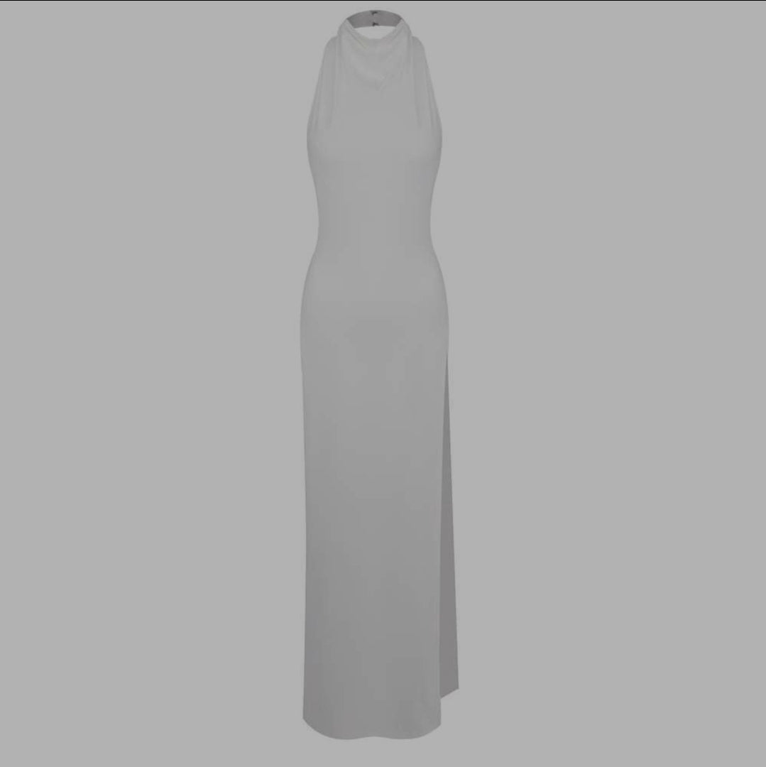 Open back with slit white dress