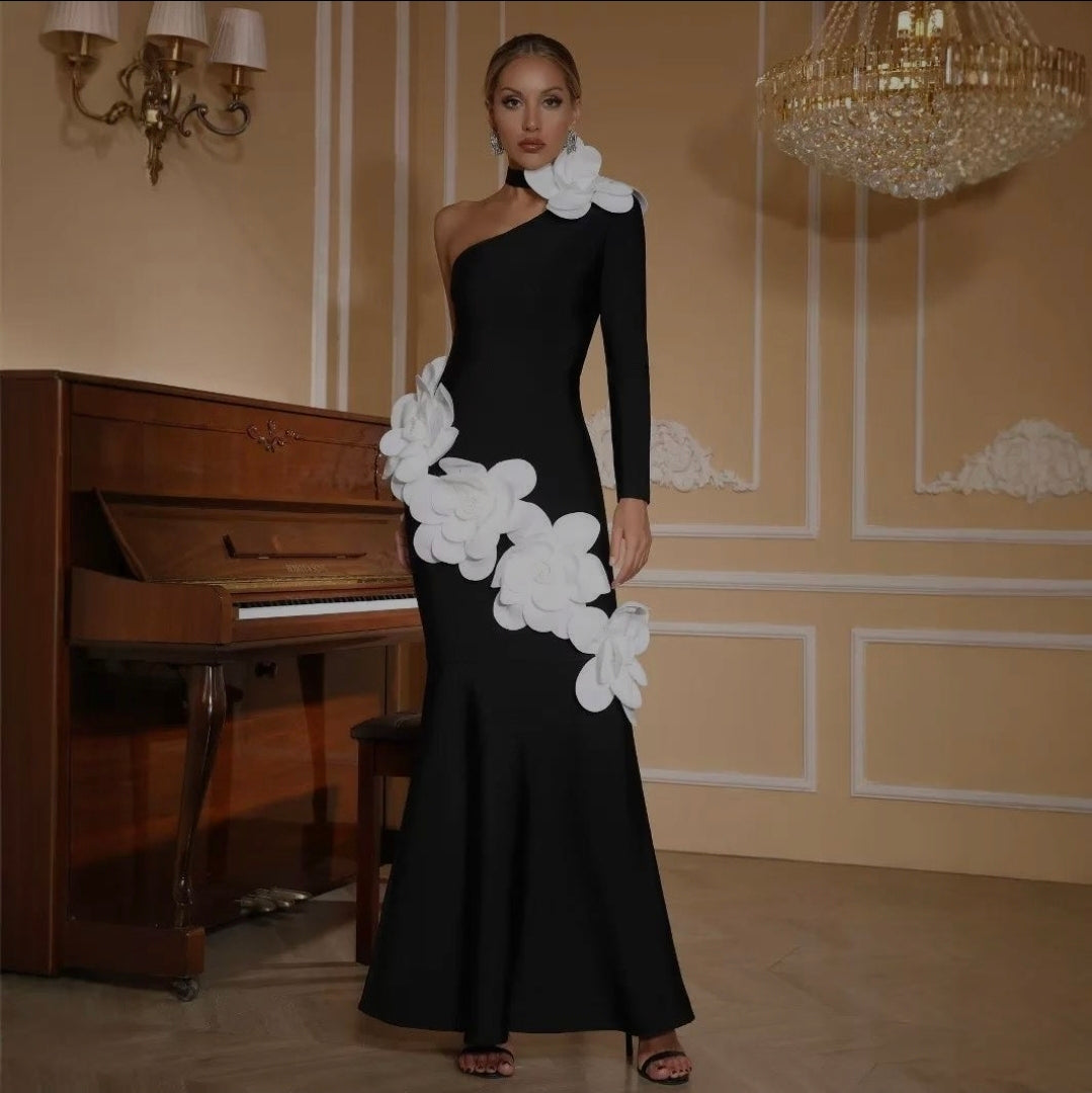 OFF SHOULDER SPANISH 3D FLORAL DRESS