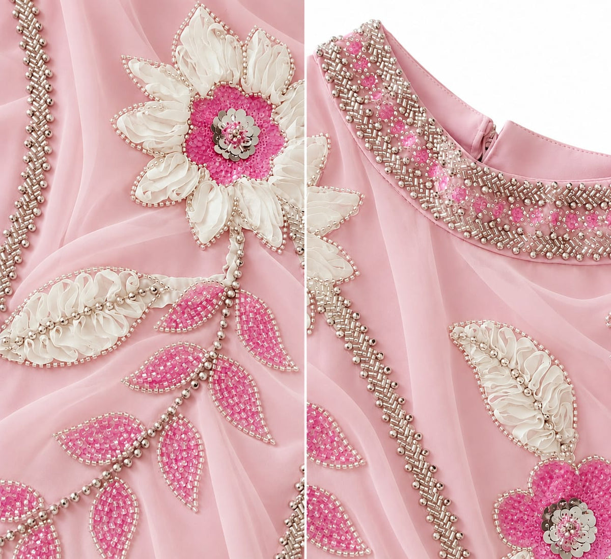 Blush Bloom Embellished Chiffon Kaftan