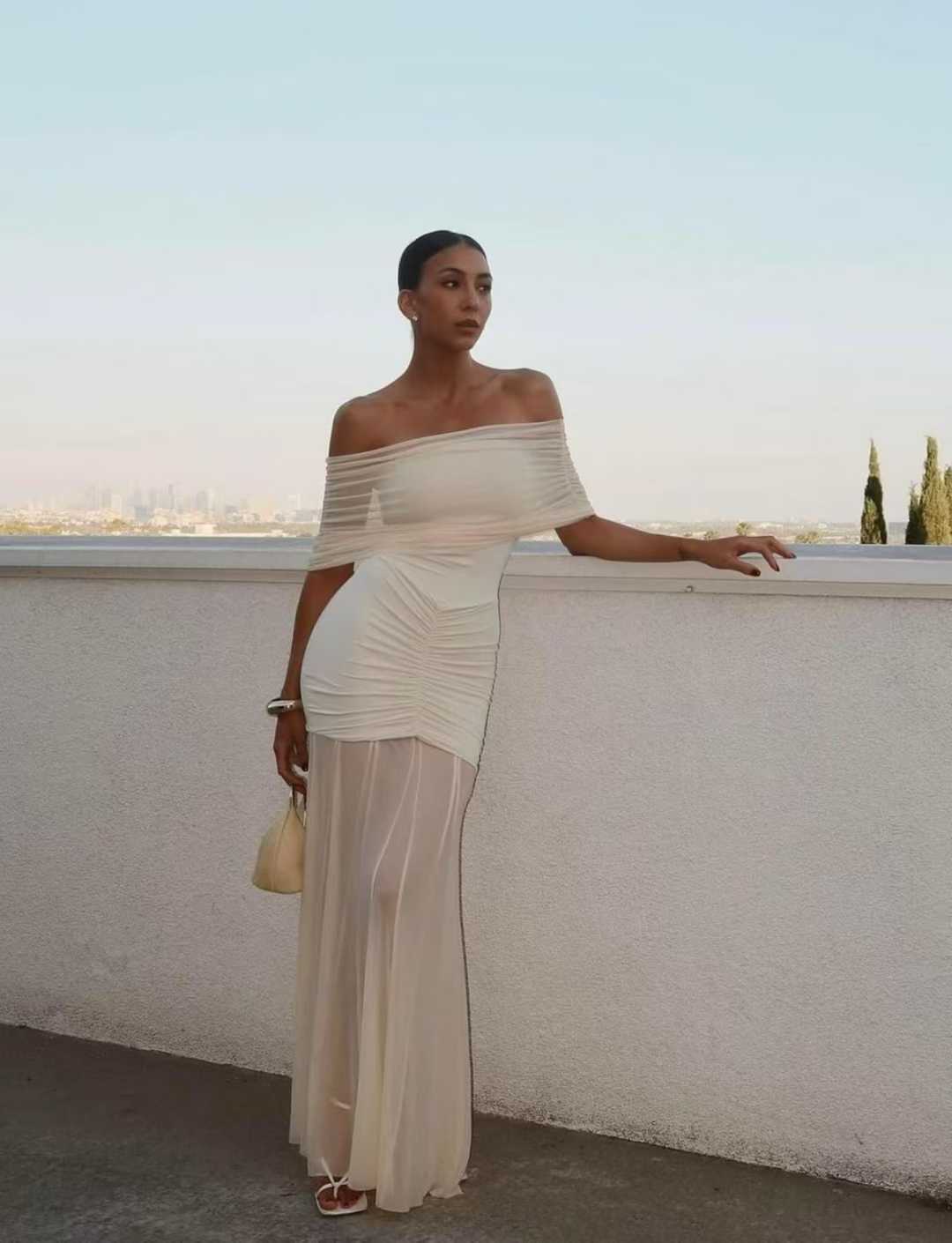 0ff-shoulder Ruched Dress