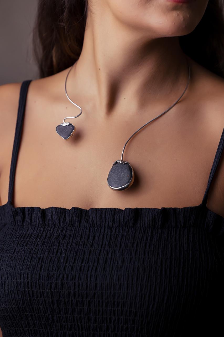 Pure Silver Organic Stone Duo Necklace