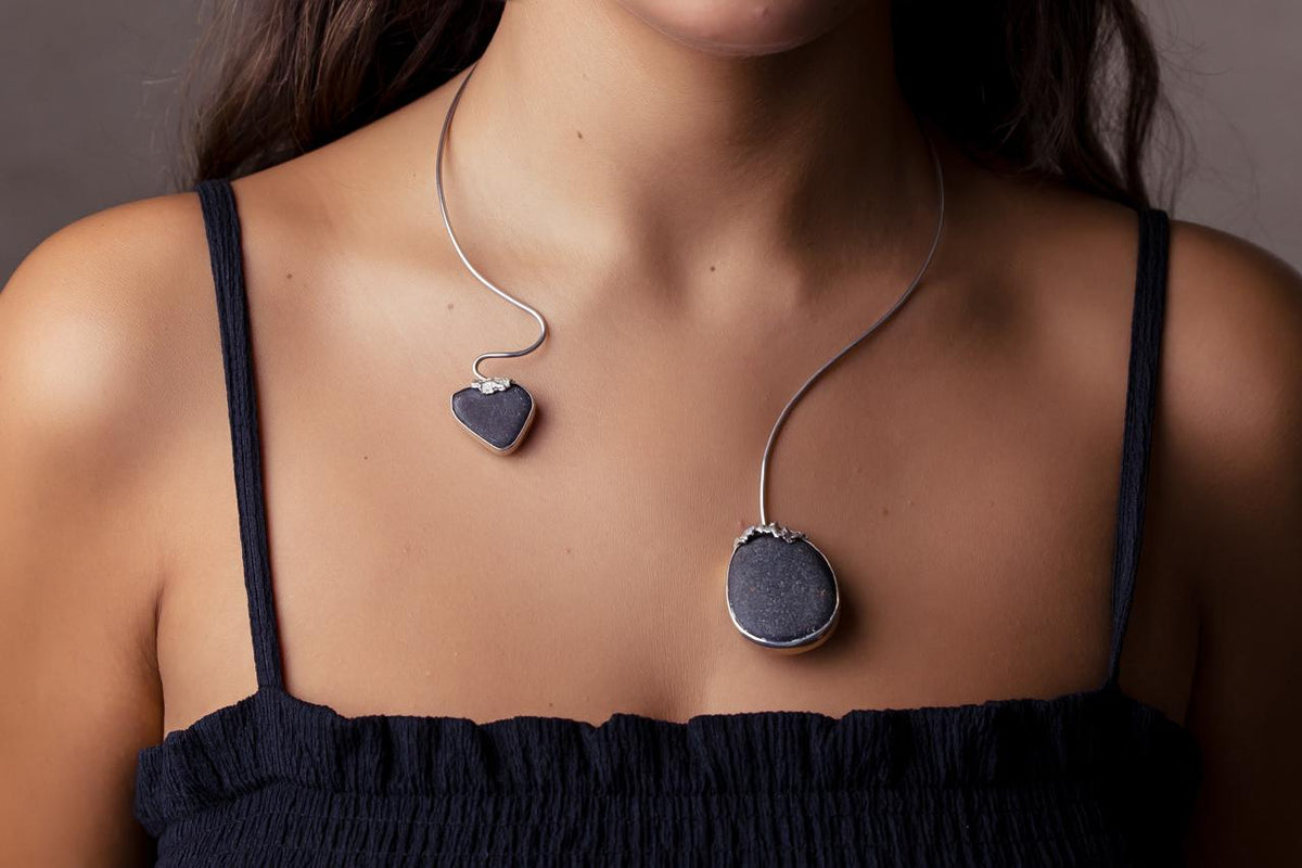 Pure Silver Organic Stone Duo Necklace