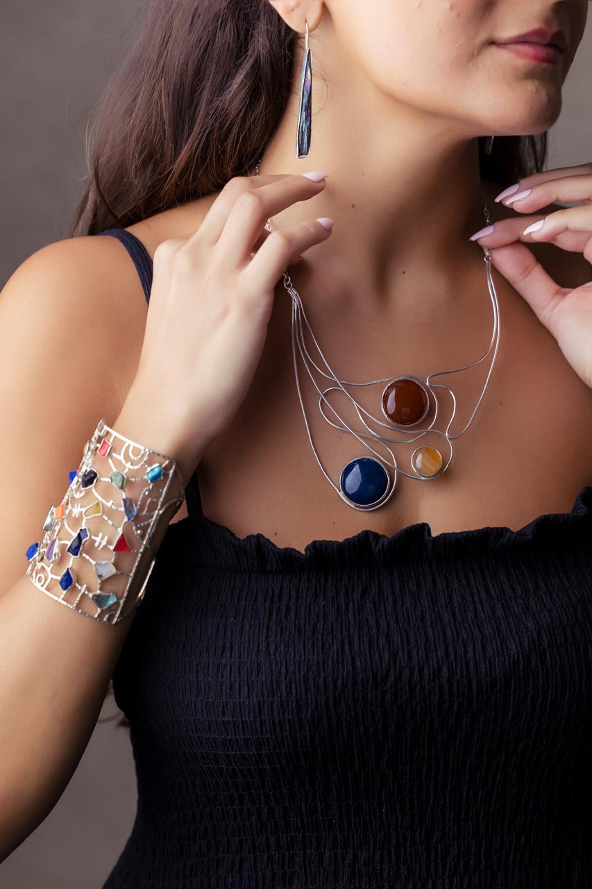 Pure Silver Natural Stone Cascade Necklace