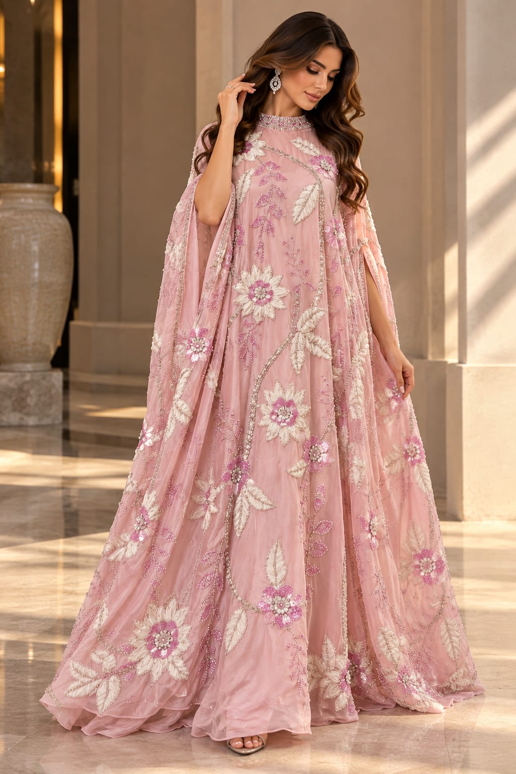 Blush Bloom Embellished Chiffon Kaftan