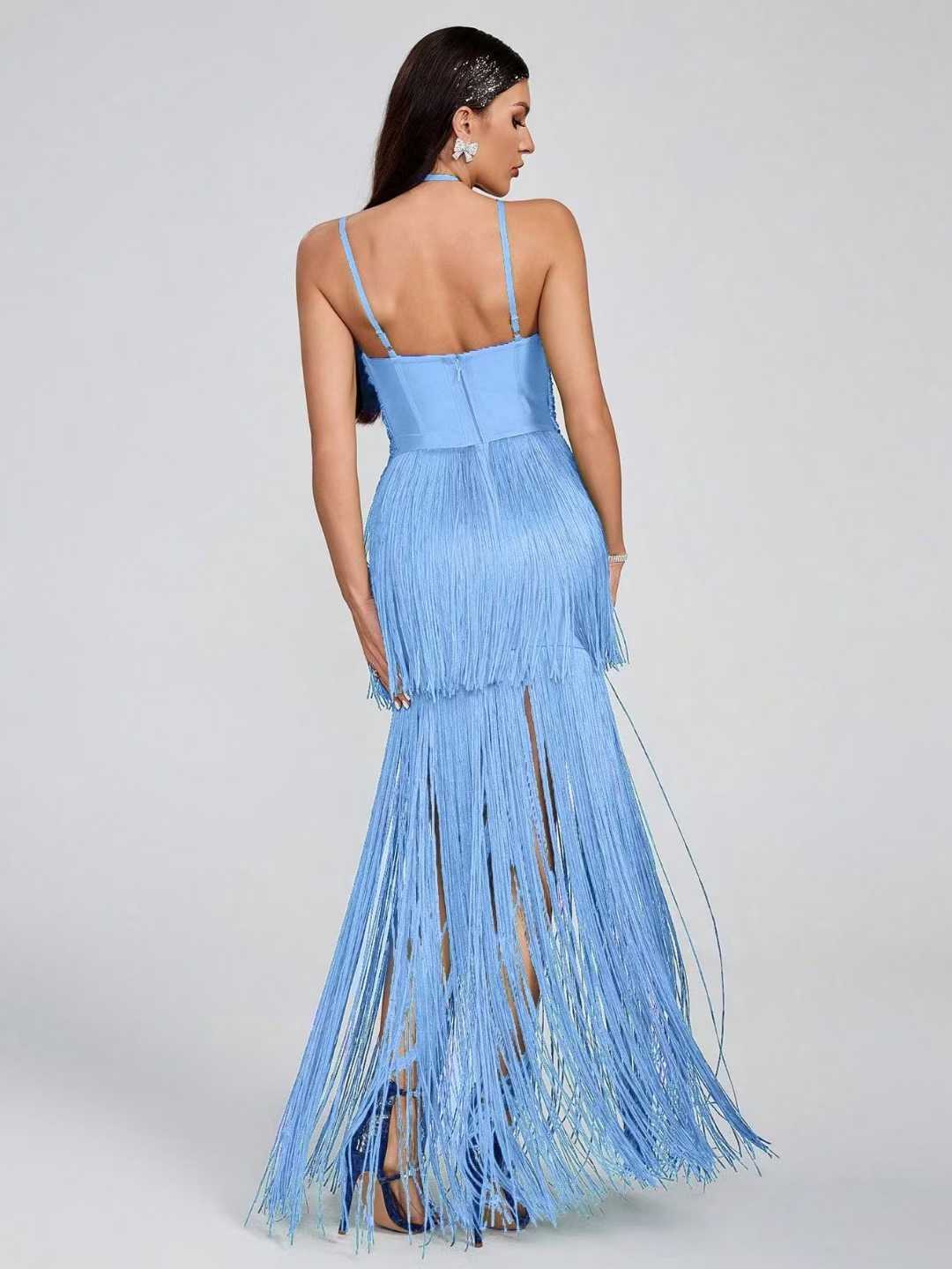 Halterneck dress with Fringe