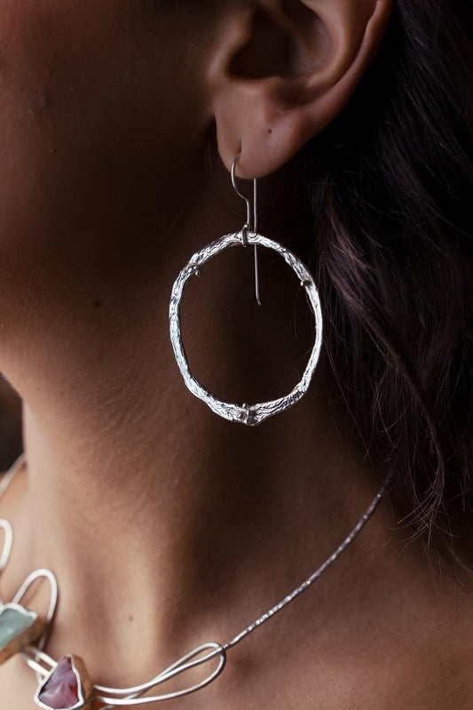 Hammered Silver Circle Hoops