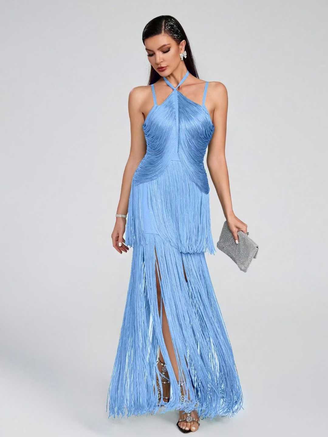 Halterneck dress with Fringe