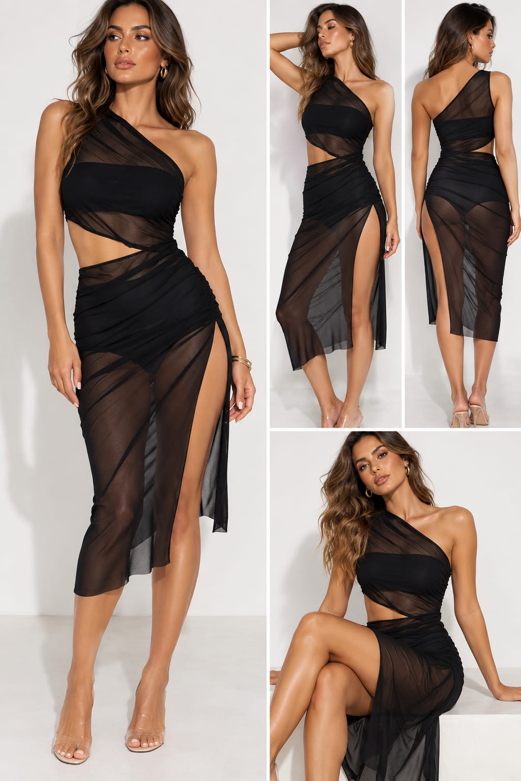 Noir Sheer One-Shoulder Dress