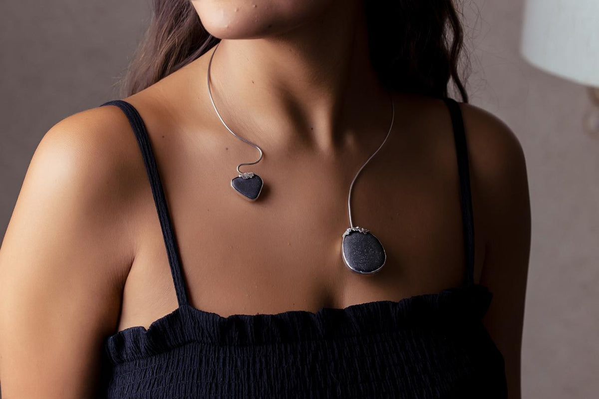 Pure Silver Organic Stone Duo Necklace