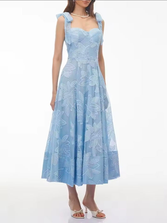 Sky Blossom Lace Midi Dress