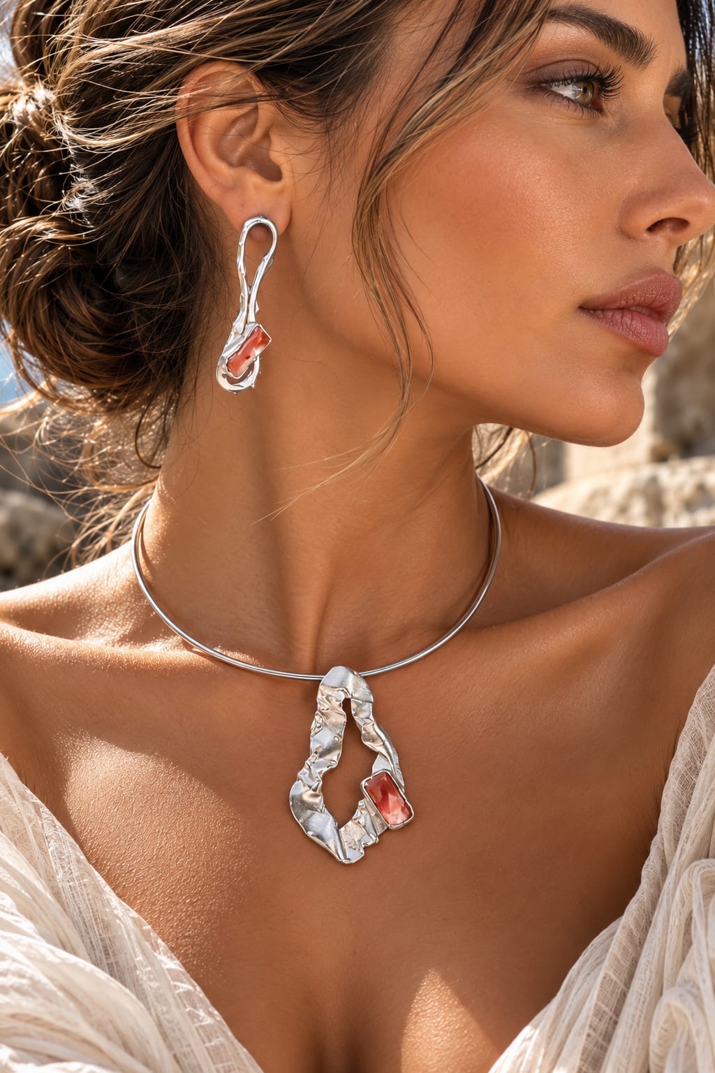Coral Flame Sculptural Jewelry Set