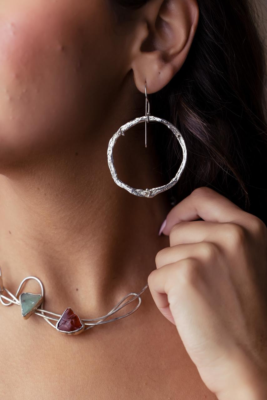 Hammered Silver Circle Hoops
