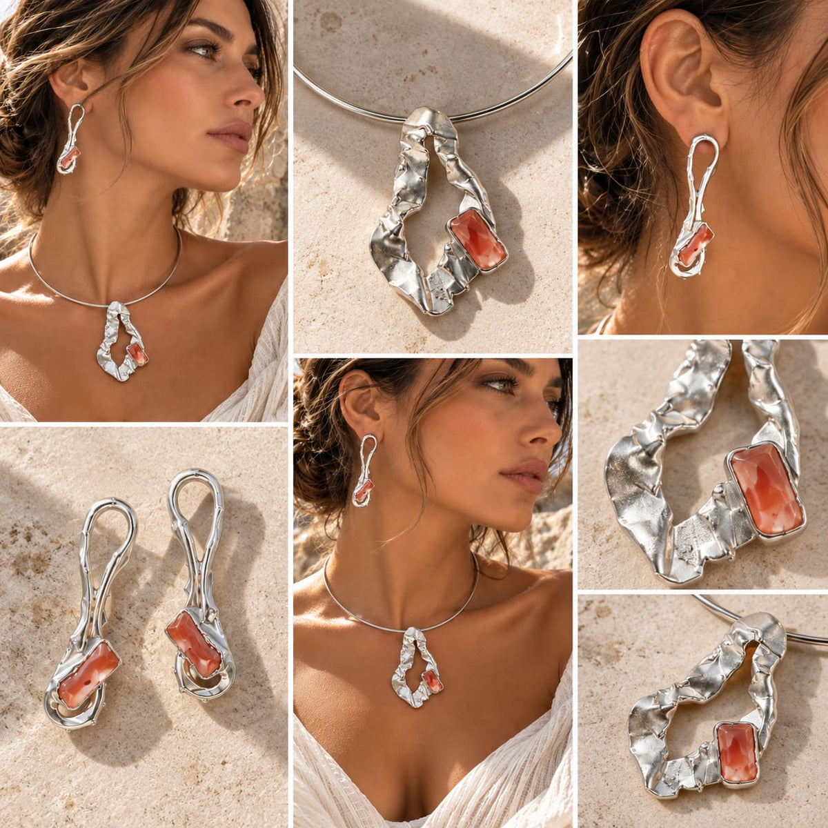 Coral Flame Sculptural Jewelry Set