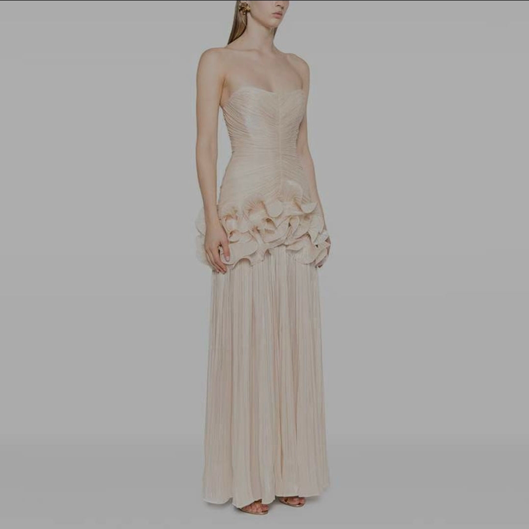 Strapless drop waist beige drees