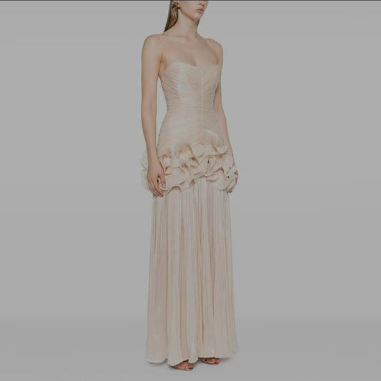 Strapless drop waist beige drees