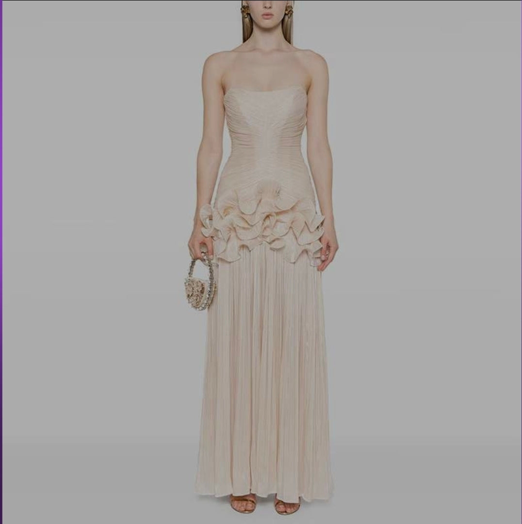 Strapless drop waist beige drees