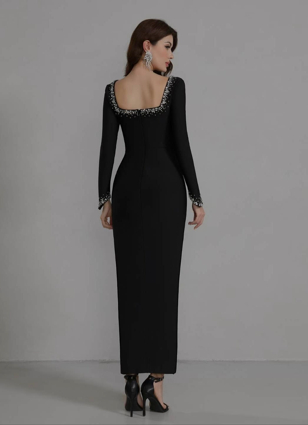 Square rhinestone neck dress