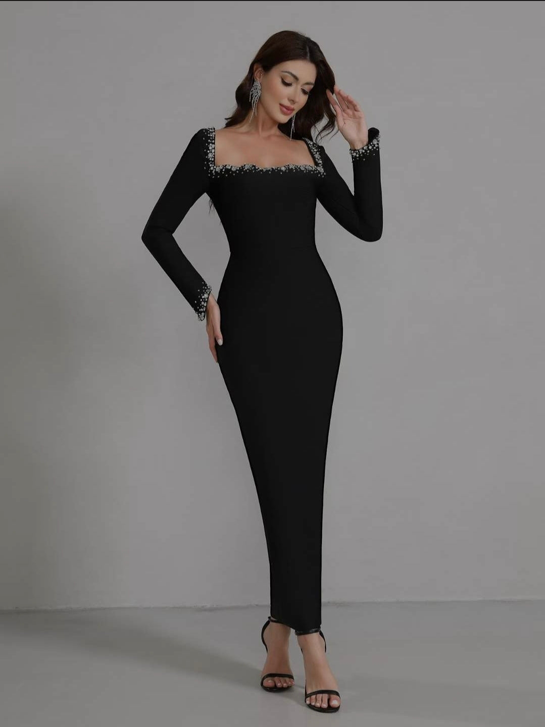 Square rhinestone neck dress