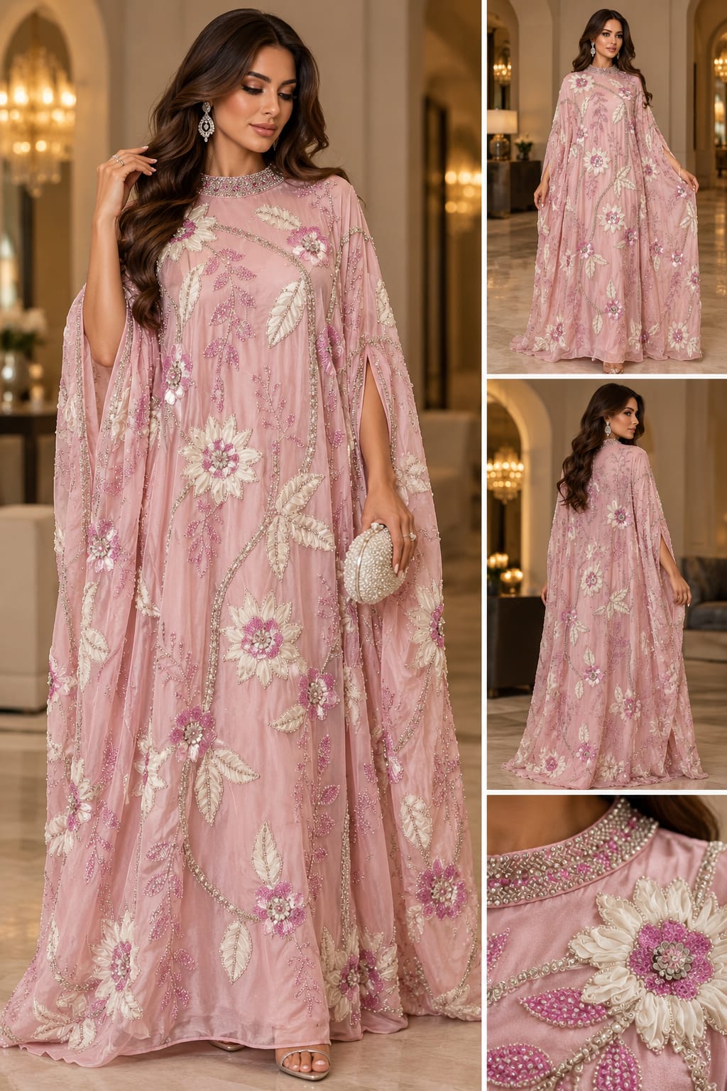 Blush Bloom Embellished Chiffon Kaftan