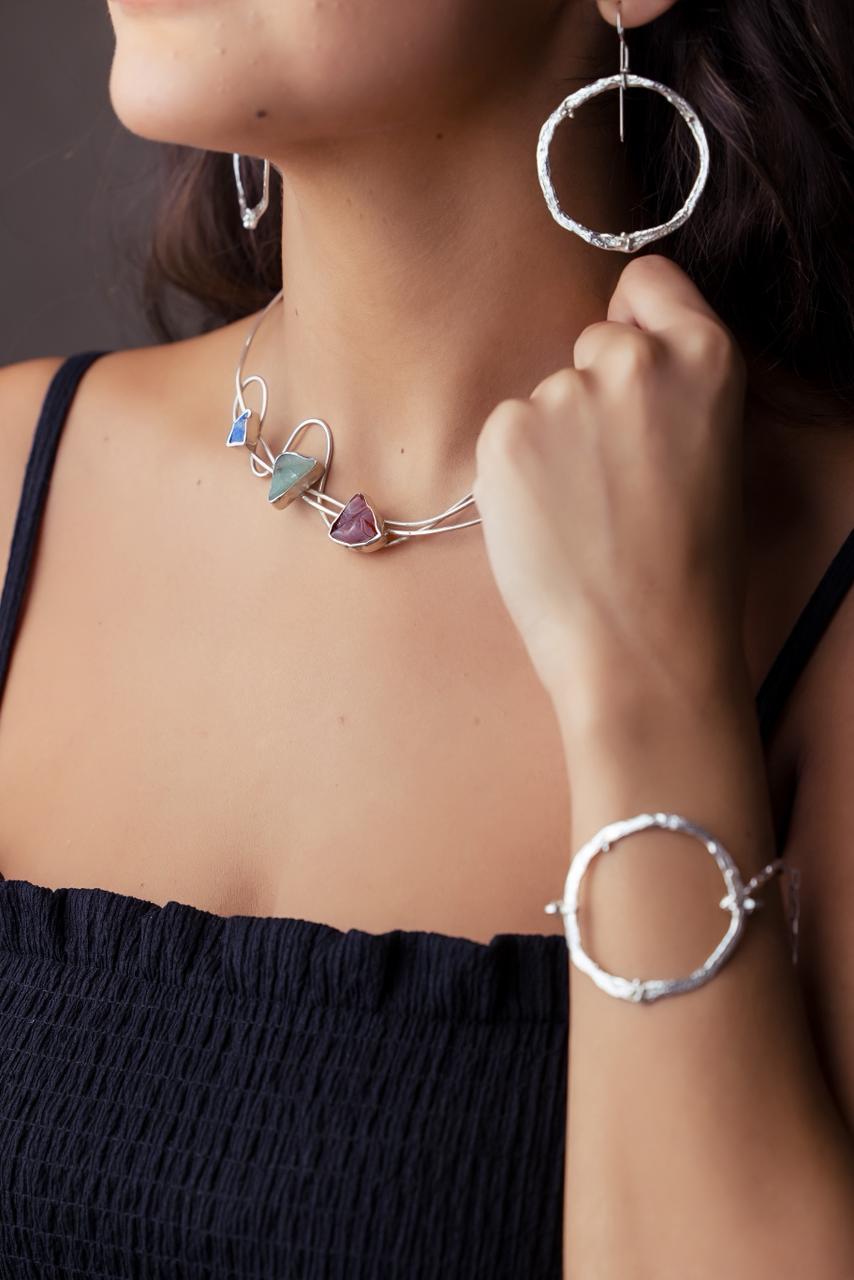 Trio Gemstone Silver Necklace