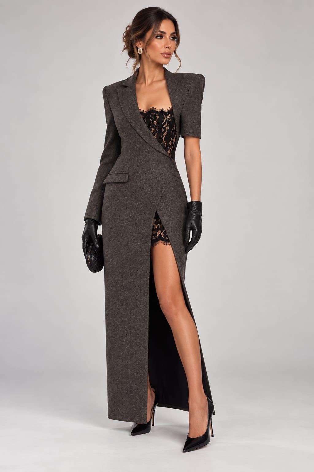 Noir Asymmetry Blazer Gown