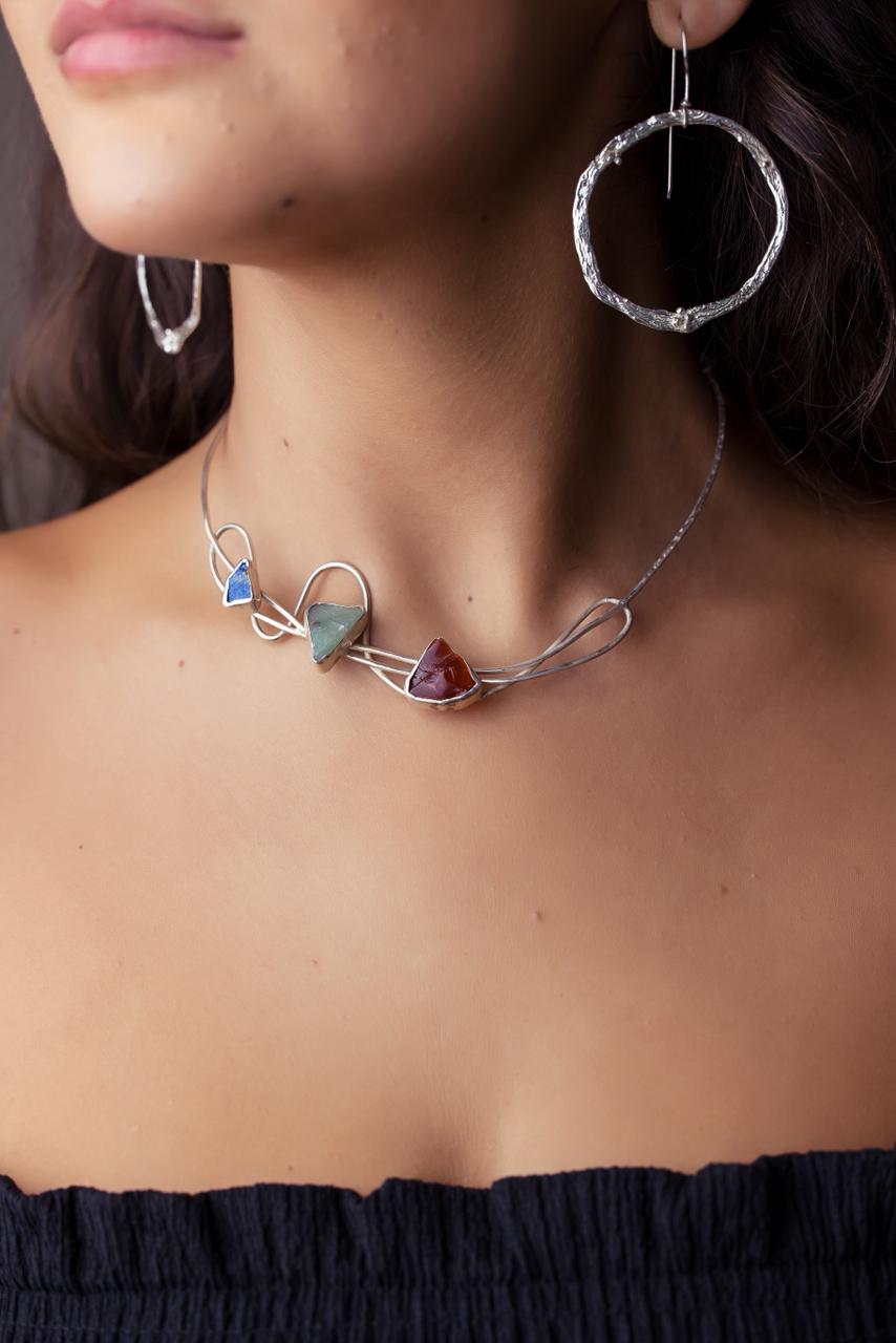 Trio Gemstone Silver Necklace