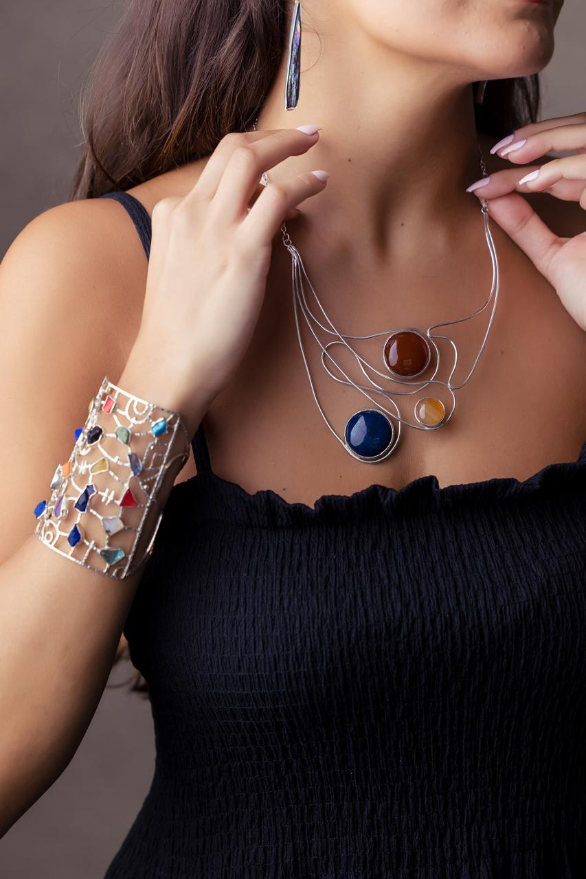 Pure Silver Natural Stone Cascade Necklace
