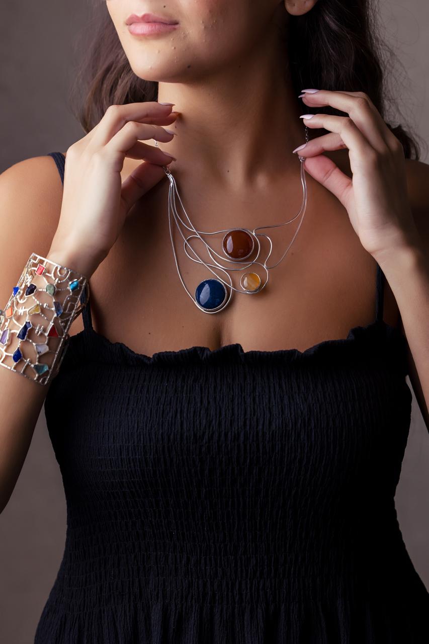 Pure Silver Natural Stone Cascade Necklace